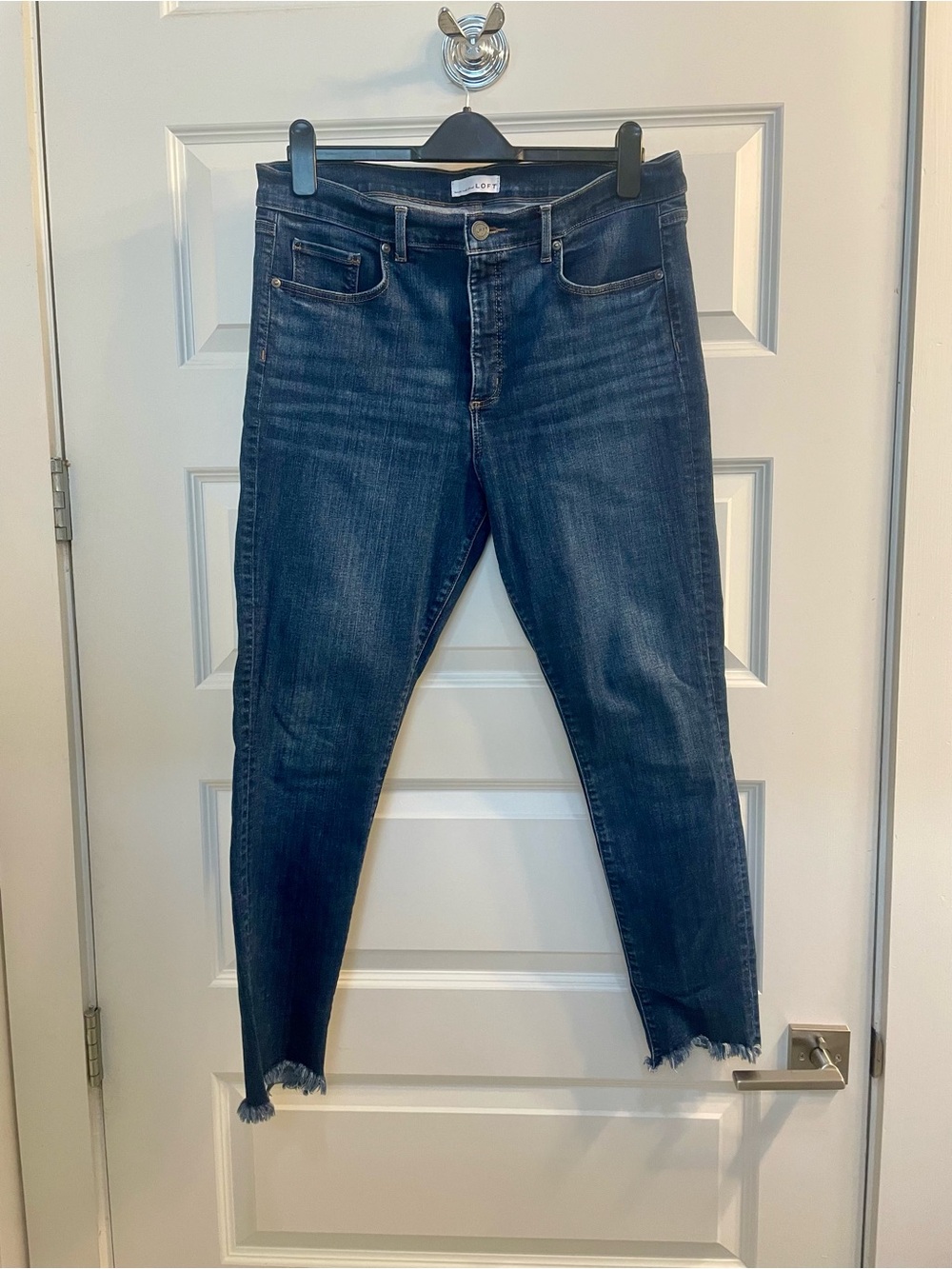 Dark Blue High-Rise Skinny Jeans with frayed hem - Women's